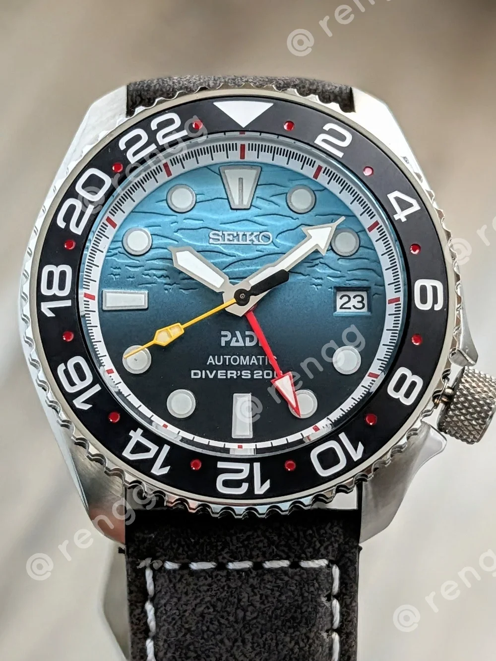 42mm Seiko GMT PADI Automatic Diver Mod Watch - Blue Gradient Dial Sapphire